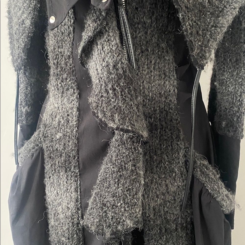 Zone Bleue Paris Black & Grey Ruffled Knit & Cotton Jacket Sz S Artsy Lagenlook - Picture 6 of 12